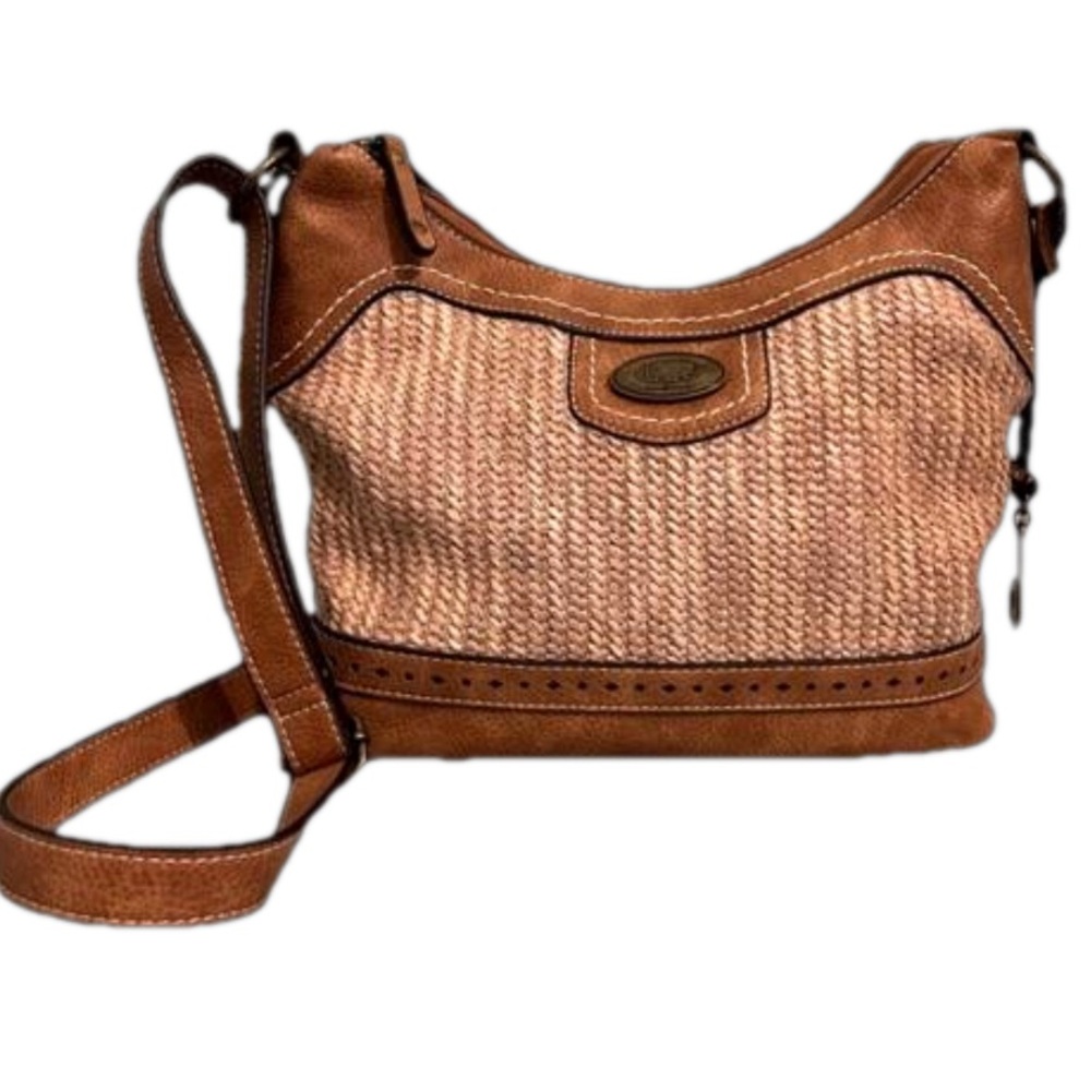 b.o.c. Crossbody Bag Faux Leather with Straw Weave and Logo‎ Pendant
